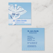 Carte De Visite Carré Médicale blanc 3D Caduceus Blue Design (Devant / Derrière)
