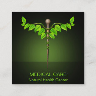 Carte De Visite Carré Médicale holistique alternatif Caduceus Feuilles v