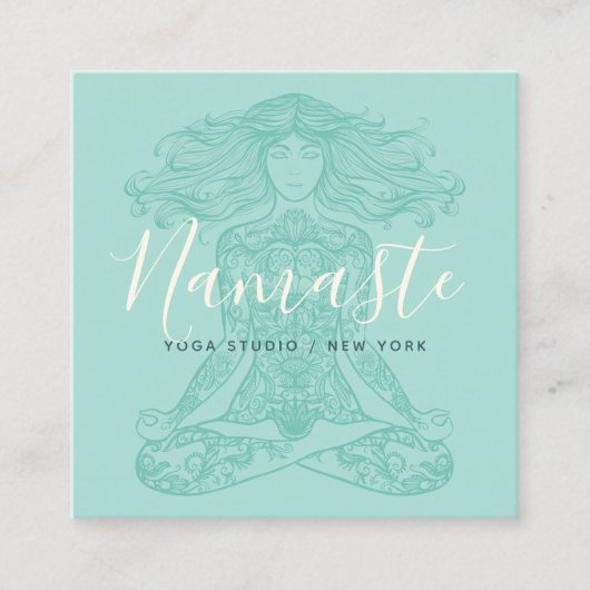 Carte De Visite Carré Méditation de mandala turquoise florale instructeu (Devant)