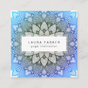 Carte De Visite Carré Méditation de yoga de mandala de Lotus bleu