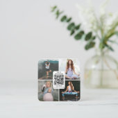 Carte De Visite Carré Méditation Fitness Yoga Custom 4 Photos QR Code (Debout devant)
