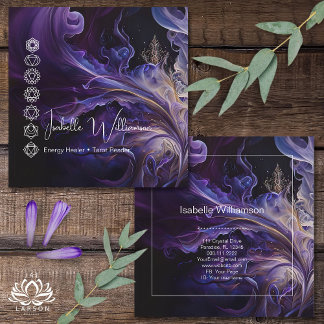 Carte De Visite Carré Méditation mystique de l'Améthyste Chakras Reiki Y