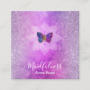 Carte De Visite Carré *~* Méditation Reiki Mindfult Mandala Papillon