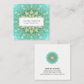 Carte De Visite Carré Méditation verte turquoise de yoga de mandala de (Devant / Derrière)