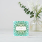 Carte De Visite Carré Méditation verte turquoise de yoga de mandala de (Debout devant)