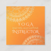 Carte De Visite Carré Méditation Yoga Enseignant Moderne Orange Or Manda (Devant)
