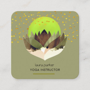 Carte De Visite Carré Méditation Yoga Green Lime Lotus Flower Massage