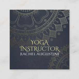 Carte De Visite Carré Méditation Yoga Instructeur Gold Mandala Marine Bl