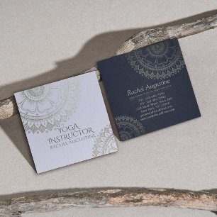 Carte De Visite Carré Méditation Yoga Instructeur Gold Mandala Marine Bl
