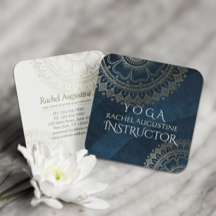 Carte De Visite Carré Méditation Yoga Instructeur Gold Mandala Marine Bl