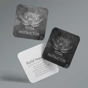Carte De Visite Carré Méditation YOGA instructeur Reiki noir blanc Lotus