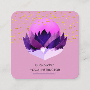 Carte De Visite Carré Méditation Yoga Purple Lotus Massage Fleur