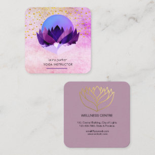 Carte De Visite Carré Méditation Yoga Purple Lotus Massage Fleur