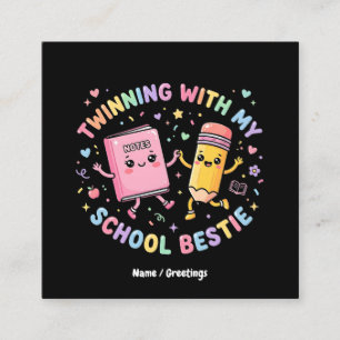 Carte De Visite Carré Meilleure amie de l'école Kawaii Twinning Amitié