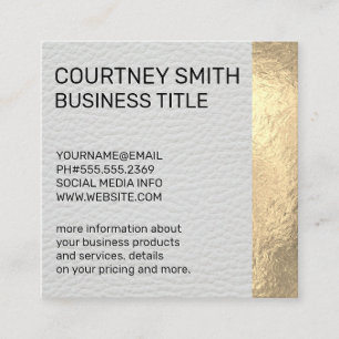 Carte De Visite Carré Mélange Métallurgique à huile d'or Cuir blanc