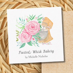 Carte De Visite Carré Mélangeur D'Aquarelle Avec Boulangerie Rose, Resta