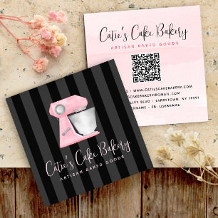 Carte De Visite Carré Mélangeur de boulangerie rose blush Code QR sur ra