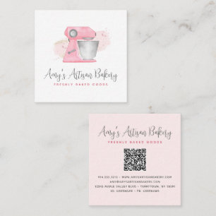 Carte De Visite Carré Mélangeur de pâtisserie Rose Pâle Code QR Pâtissie