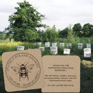 Carte De Visite Carré Merci à Nos Produits Apiculture Brun Texte Kraft