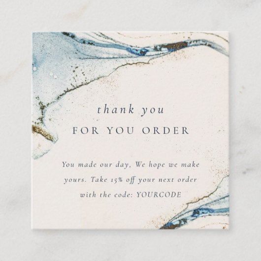 Carte De Visite Carré Merci Abstrait Bleu Or Pour Votre Commande (Devant)