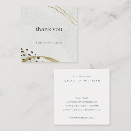 Carte De Visite Carré Merci Abstrait en pierre d'ivoire pour votre comma (Devant / Derrière)