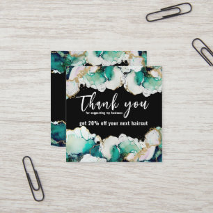 Carte De Visite Carré Merci Abstrait Vert noir Élégant affaires