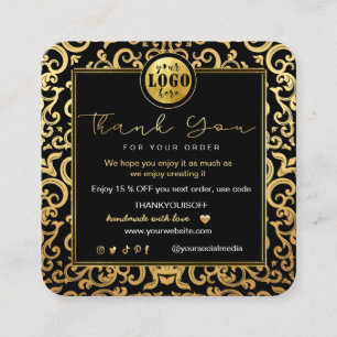 Carte De Visite Carré Merci Business Insertion Logo Gold Luxury Frame