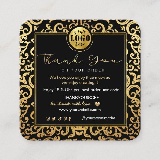Carte De Visite Carré Merci Business Insertion Logo Gold Luxury Frame (Devant)