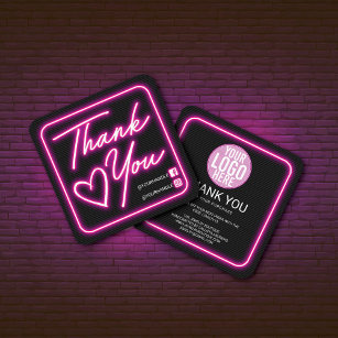 Carte De Visite Carré Merci client Retro Neon Pink Signal lumineux