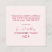 Carte De Visite Carré Merci de package d'entreprise rouge et rose (Dos)