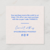 Carte De Visite Carré Merci d'entreprise simple bleu et ivoire (Dos)