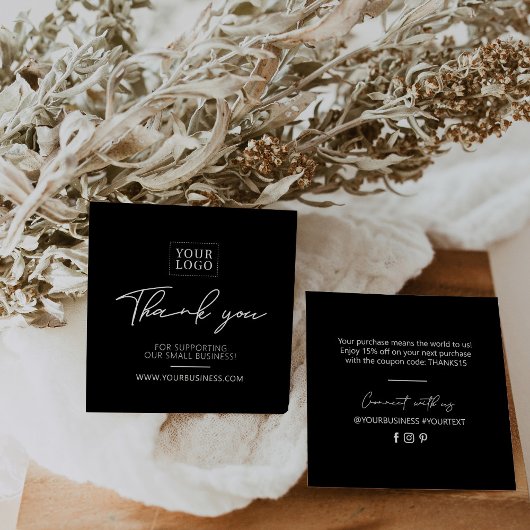 Carte De Visite Carré Merci d'entreprise simple en noir et blanc