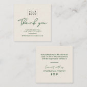Carte De Visite Carré Merci d'entreprise simple et vert et sable (Devant / Derrière)