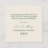 Carte De Visite Carré Merci d'entreprise simple et vert et sable (Dos)