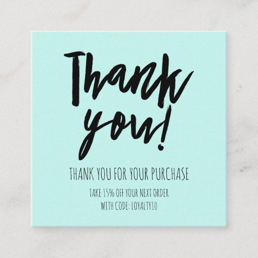Carte De Visite Carré Merci d'escompte client Simple Mint Black (Devant)