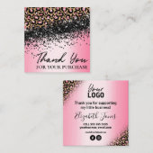 Carte De Visite Carré Merci Empreinte de léopard rose Pour Votre Command (Devant / Derrière)