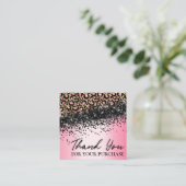 Carte De Visite Carré Merci Empreinte de léopard rose Pour Votre Command (Debout devant)