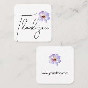 Carte De Visite Carré Merci fleur aquarelle bleue et violette