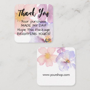 Carte De Visite Carré Merci fleurs aquarelles violettes douces