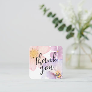 Carte De Visite Carré Merci fleurs aquarelles violettes douces