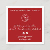 Carte De Visite Carré Merci moderne script commander rouge noël (Dos)