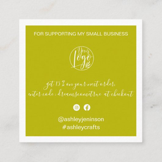 Carte De Visite Carré Merci moderne script commander simple citron vert (Dos)