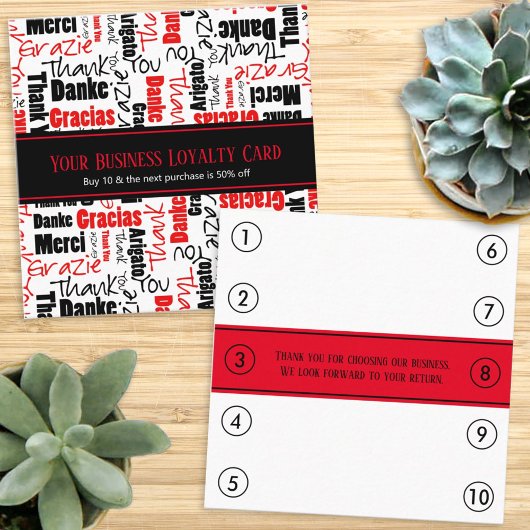 Carte De Visite Carré Merci multilingue Business Loyalty Punch