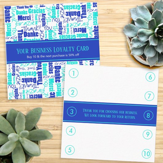 Carte De Visite Carré Merci multilingue Business Loyalty Punch