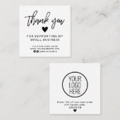 Carte De Visite Carré Merci noir et blanc moderne (Devant / Derrière)