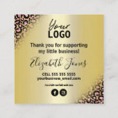 Carte De Visite Carré Merci Or Empreinte de léopard Pour Votre Achat (Dos)