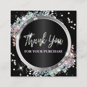 Carte De Visite Carré Merci Pour Votre Achat Glitter Noir