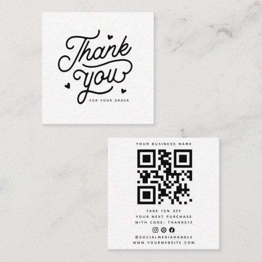 Carte De Visite Carré Merci Simple Pour Votre Code Qr De Commande (Devant / Derrière)