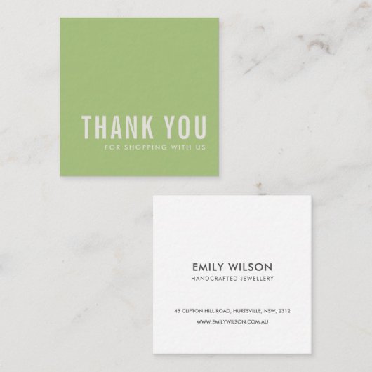 CARTE DE VISITE CARRÉ MERCI VERT JAUNE MINIMAL SIMPLE ET ÉLÉGANT (Devant / Derrière)