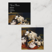 CARTE DE VISITE CARRÉ MÈRE CHIEN AVEC DOGGIES (Devant / Derrière)